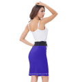 Kate Kasin Women's Shirred Detail High Stretchy Blue Pencil Skirt with Wide Belt KK000271-4
